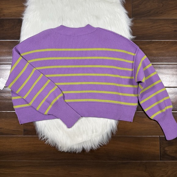 Free People Womens Size Small Iris Orchid Stripe Easy Street Cropped Sweater Top - Picture 8 of 11